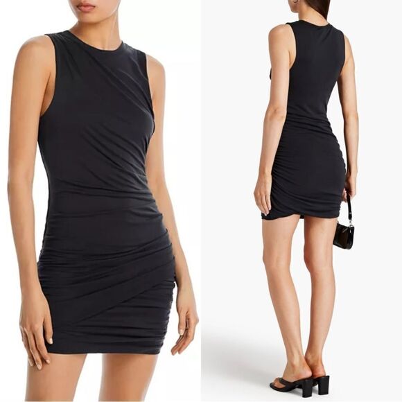 Rag & Bone Cameron Mini Black Dress Draped Bodycon Size 0 - Picture 1 of 11